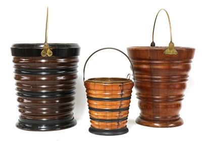 Lot 292 - A collection of five Dutch turned wooden peat buckets