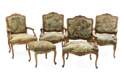 Lot 957 - Four French Aubusson upholstered beechwood fauteuils