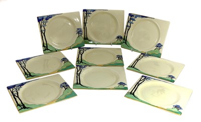 Lot 169 - A Clarice Cliff 'Blue Firs' Biarritz dinner service