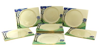 Lot 169 - A Clarice Cliff 'Blue Firs' Biarritz dinner service