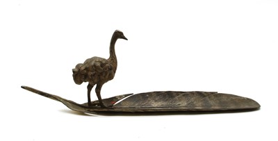 Lot 352 - An Austrian cold painted bronze emu and feather pen tray