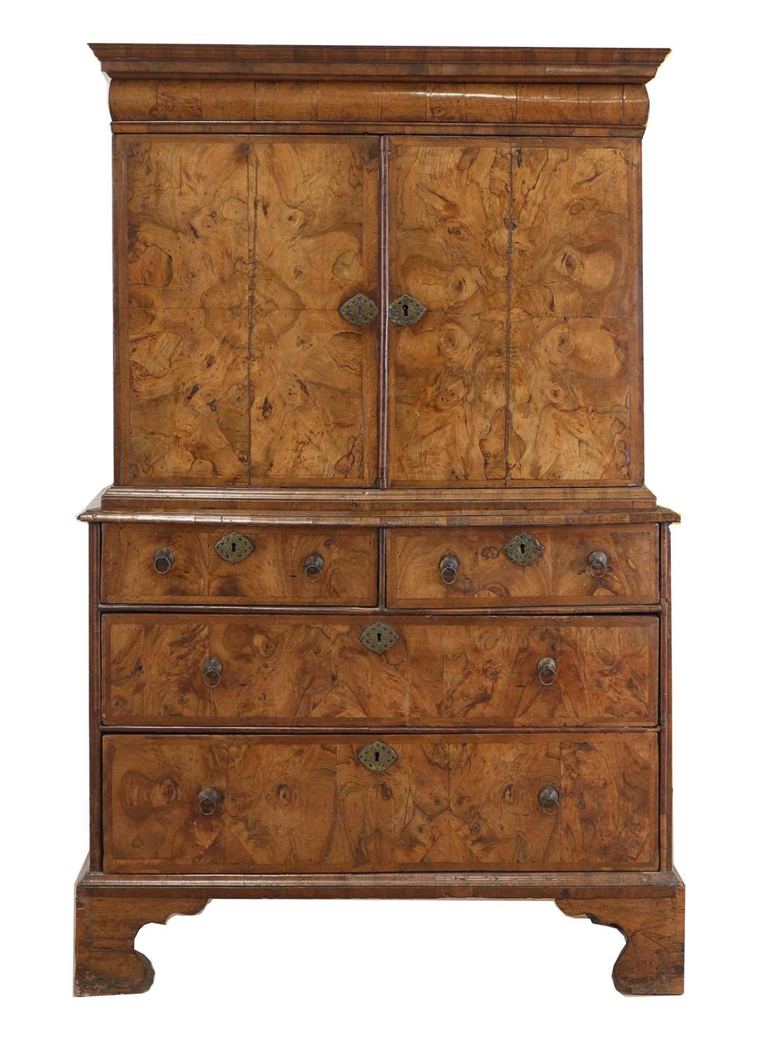 Lot 108 - A Queen Anne walnut cabinet on chest