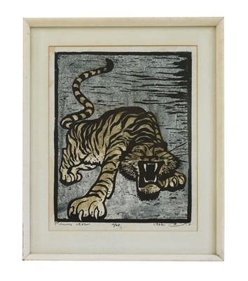 Lot 522 - A woodblock study of a tiger