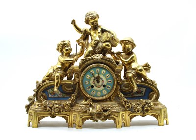 Lot 224 - 19th century gilt metal and Sèvres panel mantle clock