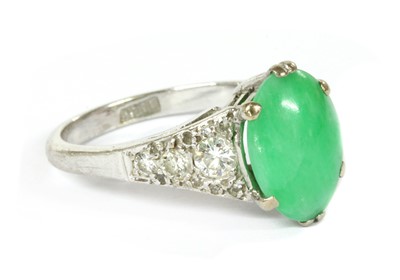 Lot 32 - A white gold jade and diamond ring