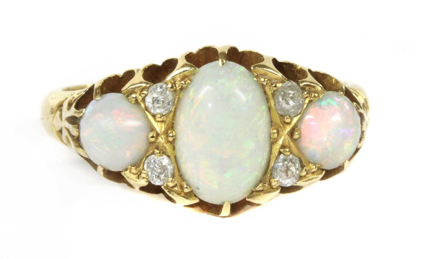 Lot 12 - A Victorian 18ct gold opal and diamond ring
