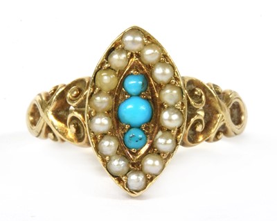 Lot 293 - A gold turquoise and split pearl cluster ring