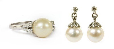 Lot 360 - A white gold cultured pearl and diamond ring