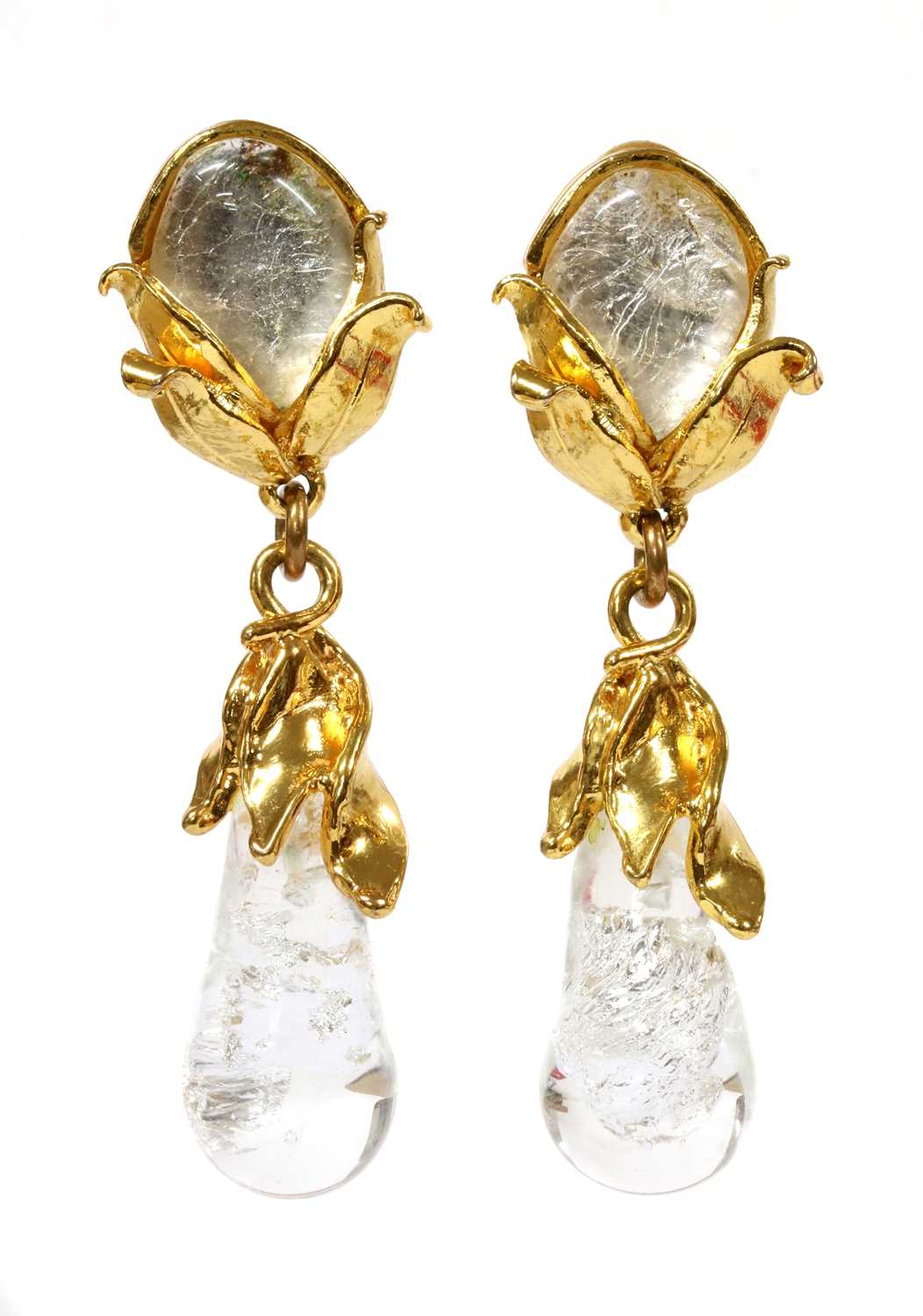 Lot 187 - A pair of gold-plated 'Rive Gauche' drop earrings by Yves Saint Laurent