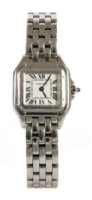 Lot 175 - A ladies' stainless steel Cartier Panthère quartz bracelet watch, c.2017