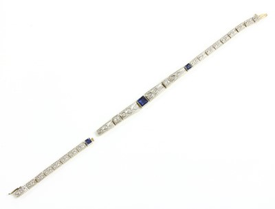 Lot 153 - An American Art Deco synthetic sapphire and diamond bracelet, by Allsopp and Allsop, c.1925