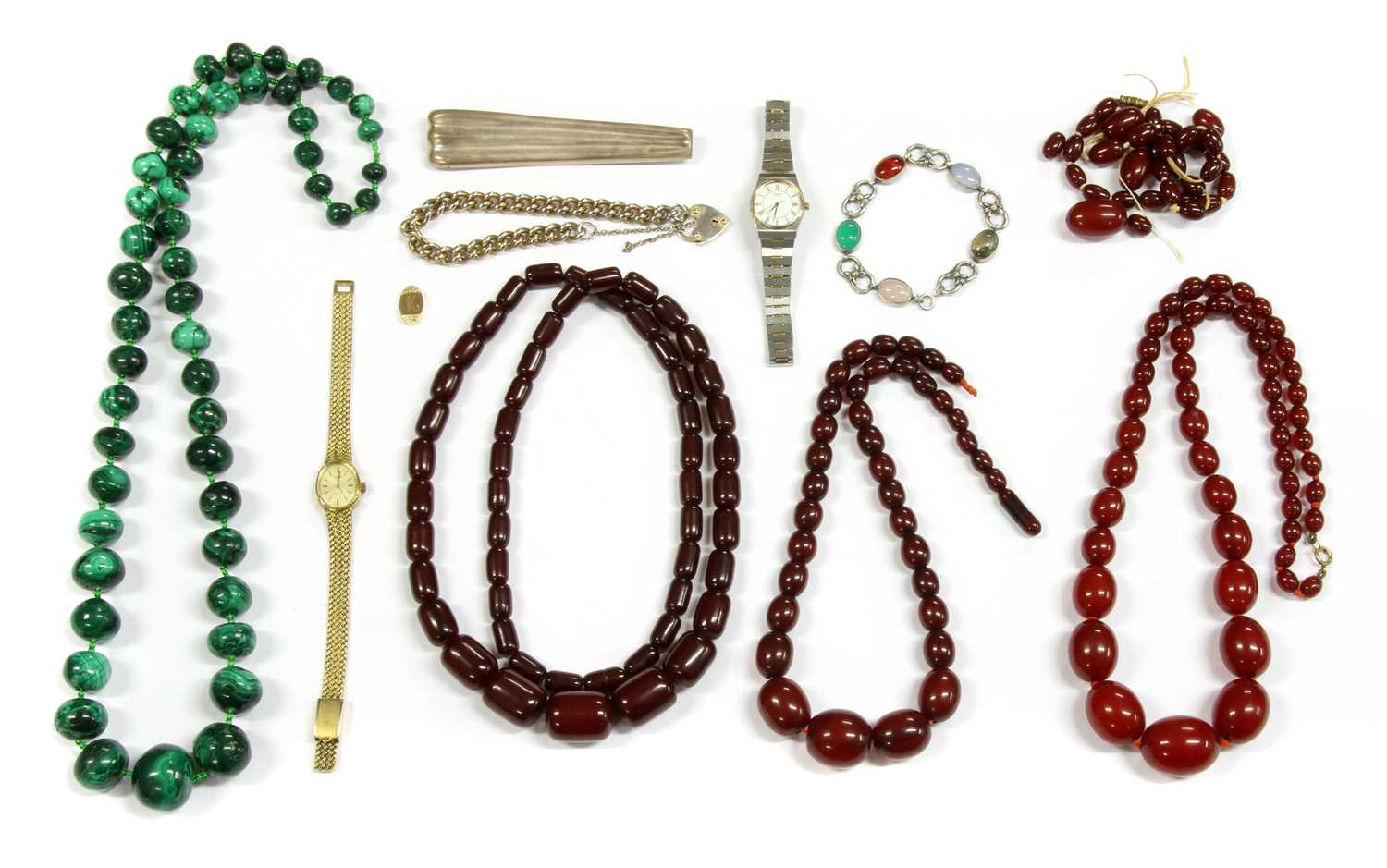 Lot 44 - Four single row graduated Bakelite bead necklaces