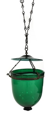 Lot 125 - A George III-style green glass hanging lantern