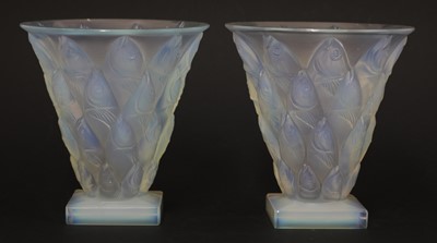 Lot 214 - A pair of Sabino opalescent glass vases