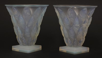 Lot 214 - A pair of Sabino opalescent glass vases