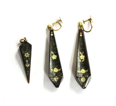 Lot 5 - A pair of Victorian piqué tortoiseshell drop earrings