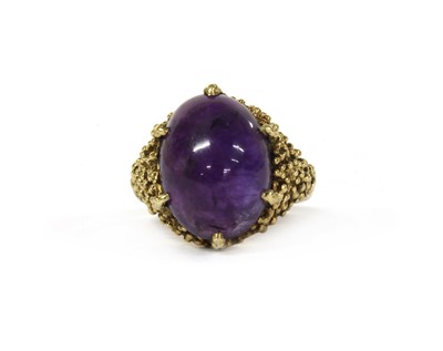 Lot 132 - A 9ct gold single stone amethyst ring, c.1970