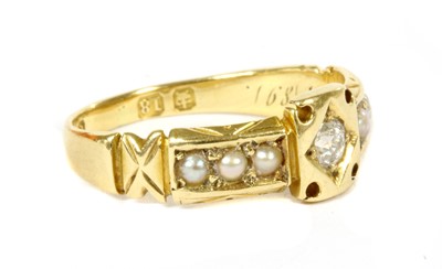 Lot 291 - A Victorian 18ct gold diamond and split pearl ring