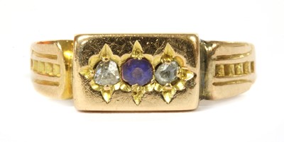 Lot 296 - A late Victorian 15ct gold garnet-and-glass doublet and diamond ring