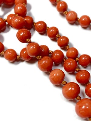 Lot 36 - A single row graduated coral bead necklace