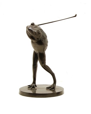 Lot 172 - A bronze of a frog playing golf