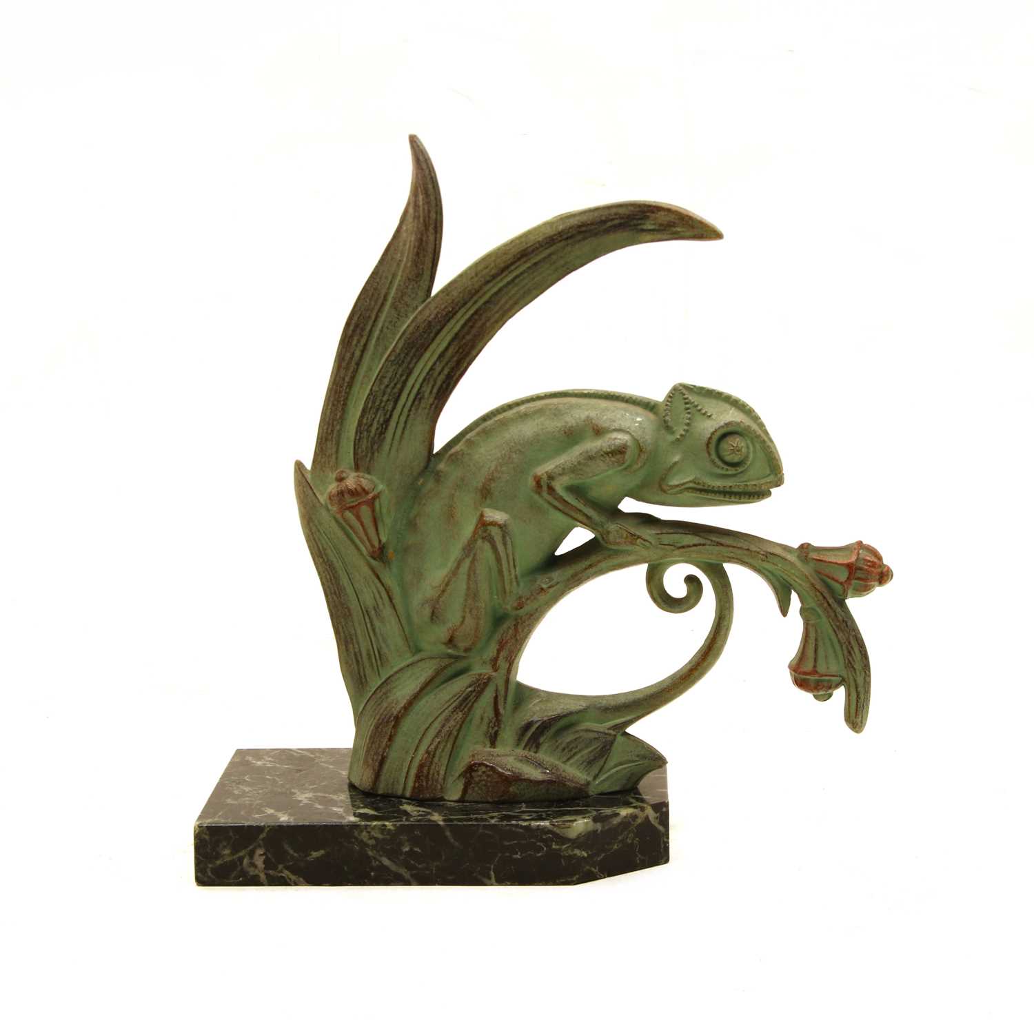 Lot 173 - An Art Deco patinated bronze of a chameleon