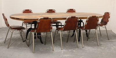 Lot 453 - A set of eight contemporary leather slung dining chairs