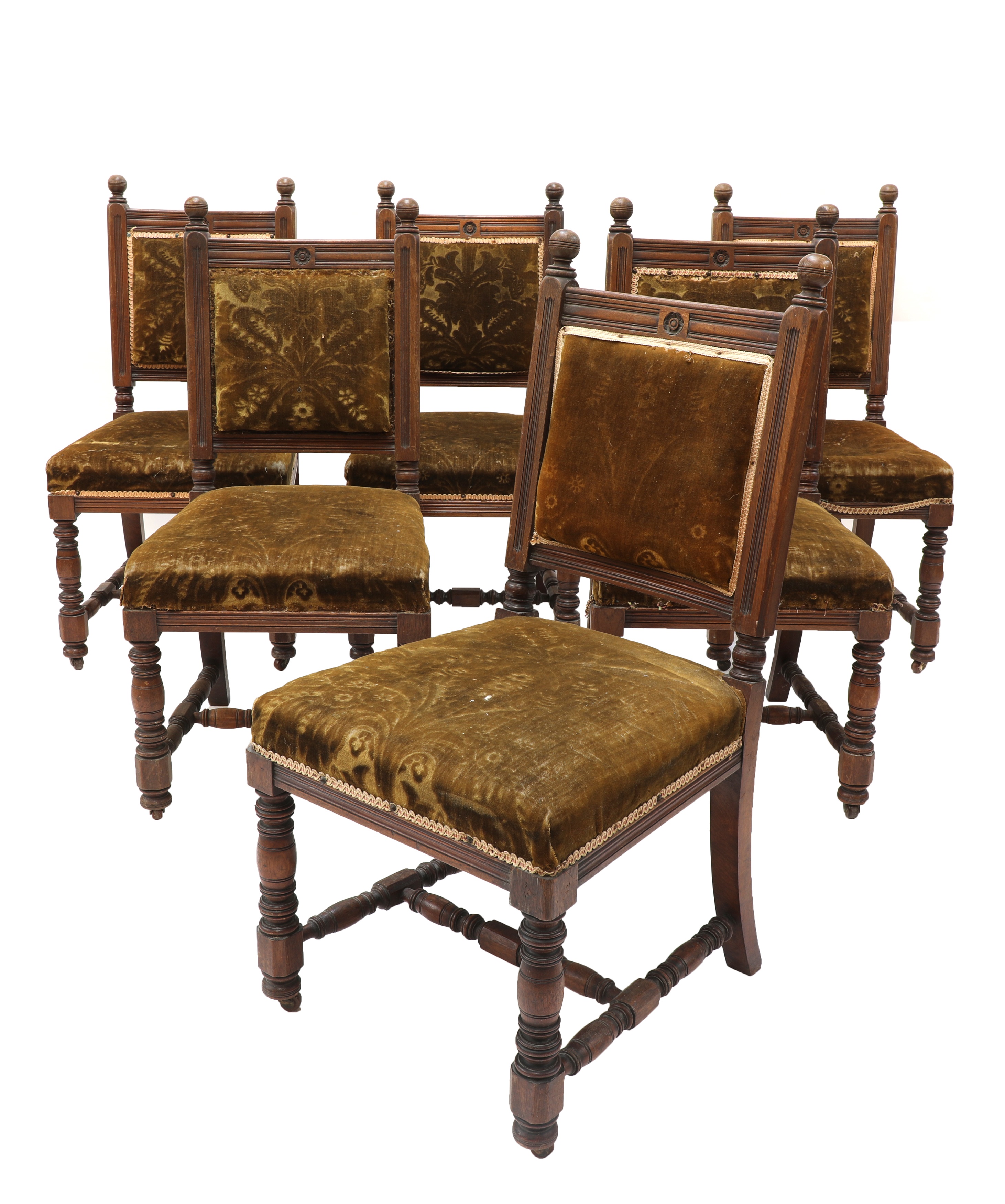 Lot 11 Six walnut dining chairs,