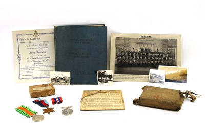 Lot 69 - A collection of WWII pilot memorabilia and medals belonging to LAC Alec Webb 1807505 RAF