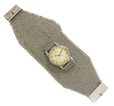 Lot 468 - A gentlemen's stainless steel Omega mechanical strap watch, c.1940