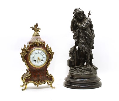 Lot 369 - A French boulle mantel clock and a spelter figure