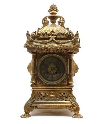 Lot 366 - A large late 19th century gilt brass mantel clock