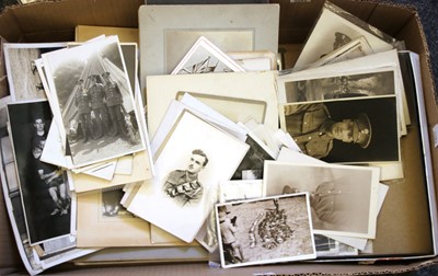 Lot 91 - A box of military photographs some cabinet, some postcards