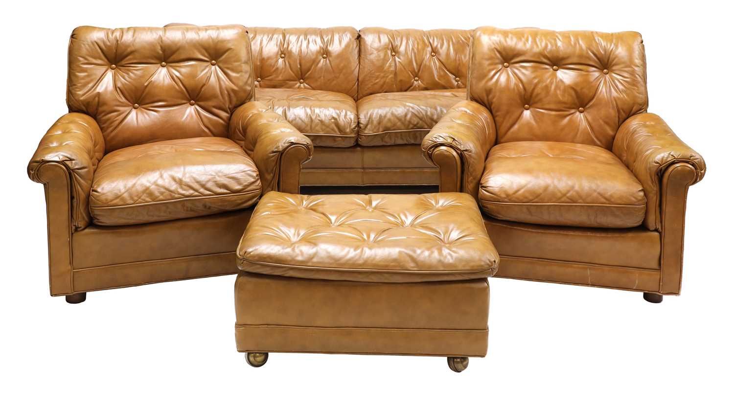 Lot 505 - A Drexel tan leather three-piece suite