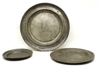 Lot 486 - Three 18th century pewter plates