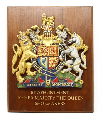 Lot 630 - 'By Appointment to Her Majesty The Queen Shoemakers' plaque