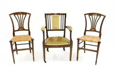 Lot 589 - A pair of Edwardian inlaid mahogany bedroom chairs