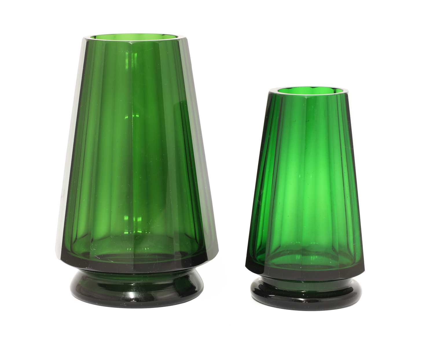 Lot 71 - Two Moser Karlsbad dark green glass vases