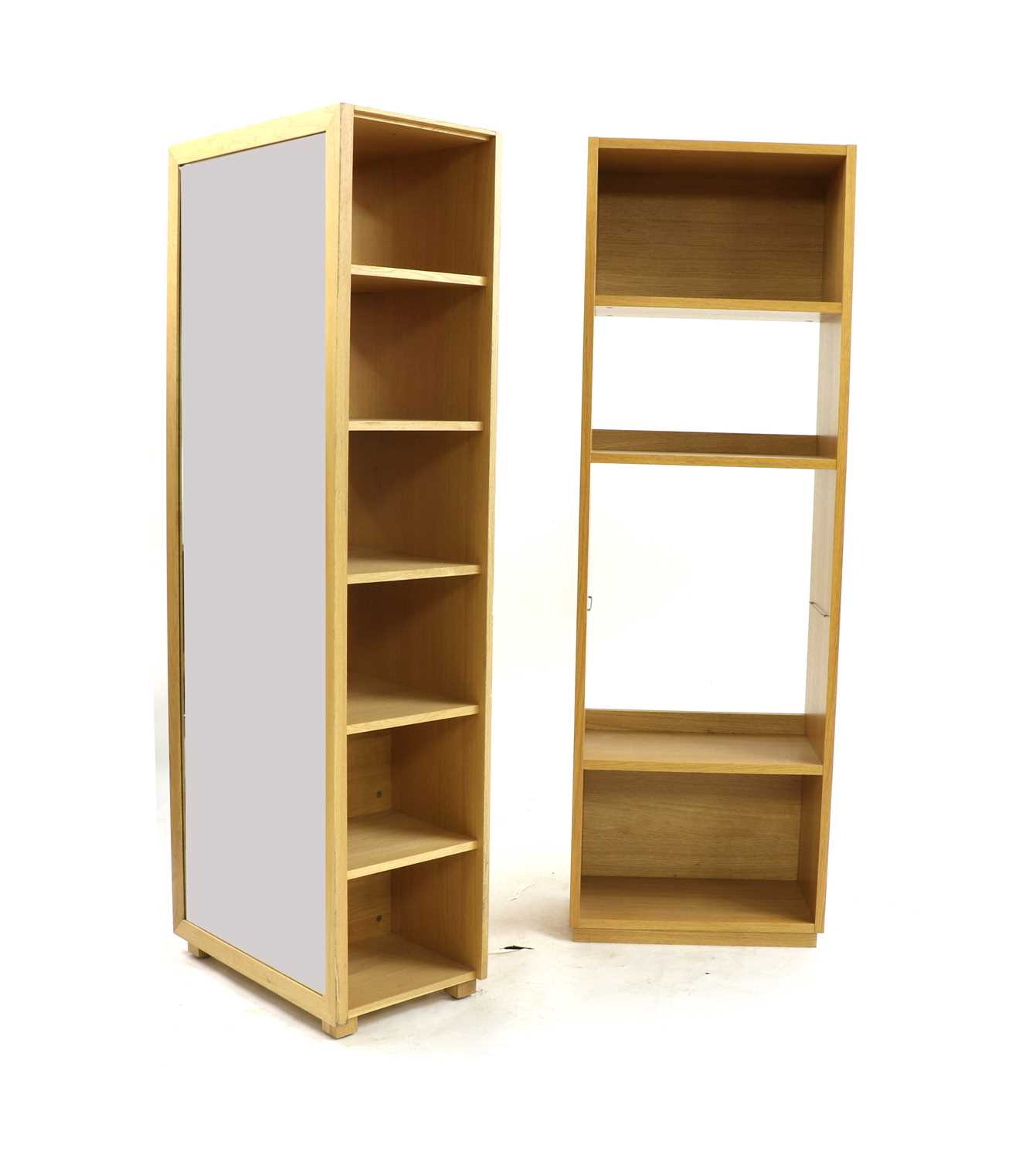 Two tall oak shelves Barnebys