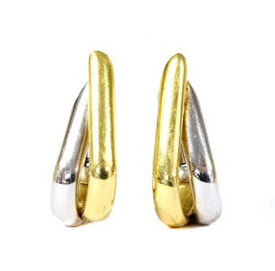 Lot 99 - A pair of 18ct white and yellow gold earrings, by Mappin & Webb