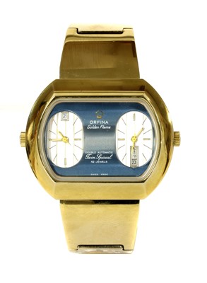 Lot 264 - A gentlemen's gold-plated Orfina 'Golden Flame Twin Special' automatic bracelet watch