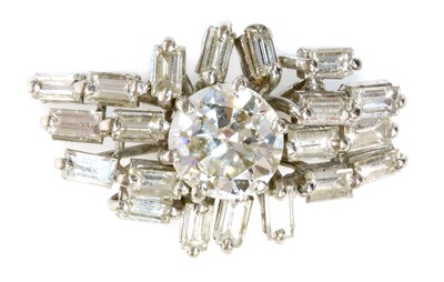 Lot 380 - A white gold diamond set cocktail style cluster ring head, c.1970