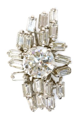 Lot 380 - A white gold diamond set cocktail style cluster ring head, c.1970