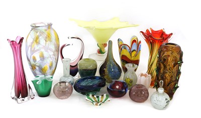 Lot 400 - A collection of thirty coloured glass vases and bowls