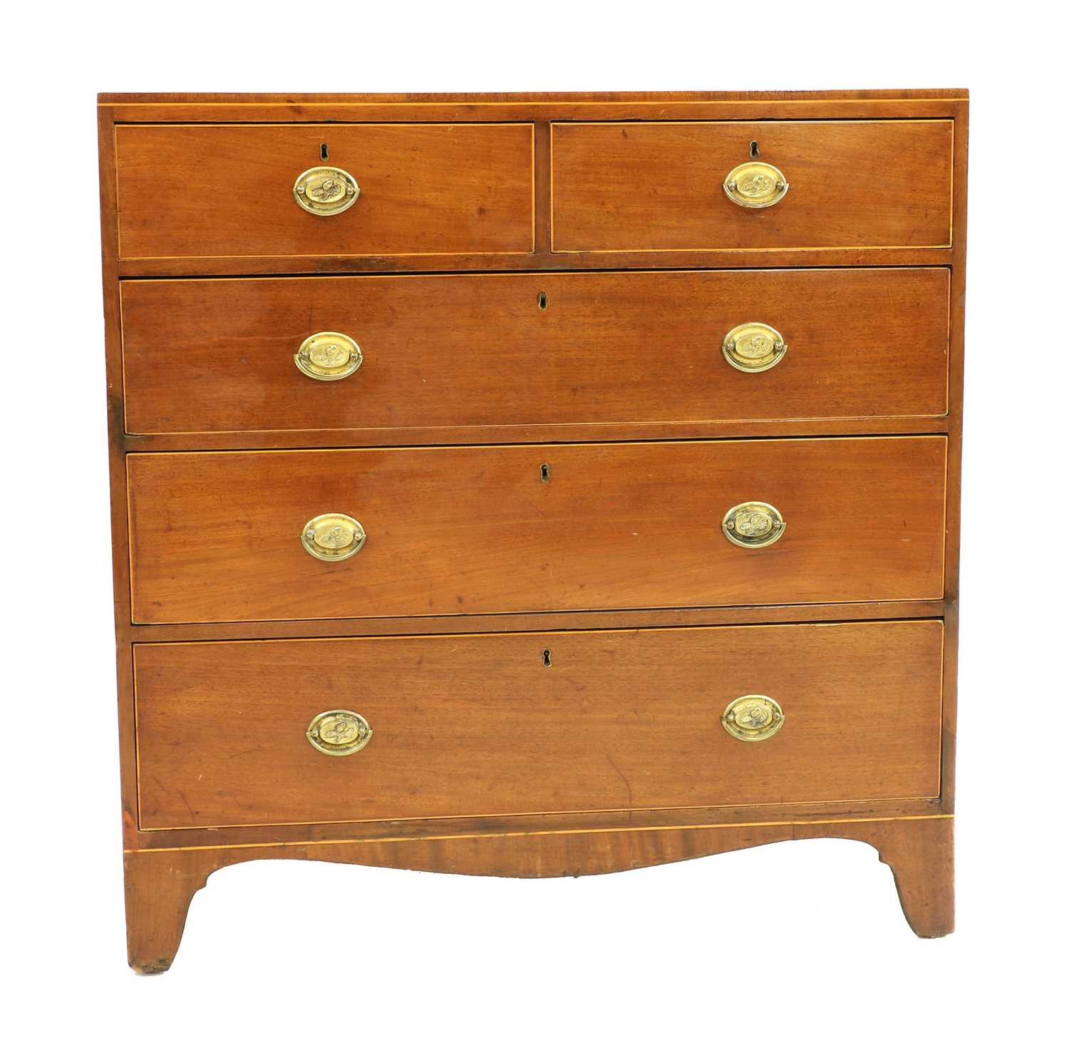 Lot 308 - A 19th century inlaid mahogany chest of five drawers