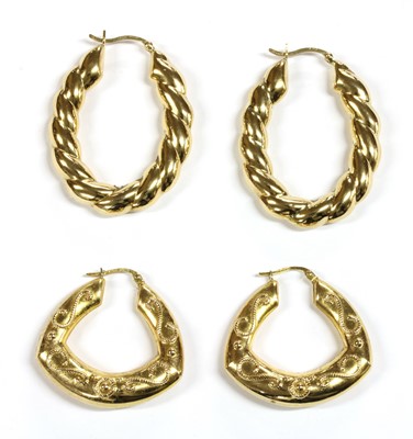 Lot 84 - Two pairs of 9ct gold hollow hoop earrings