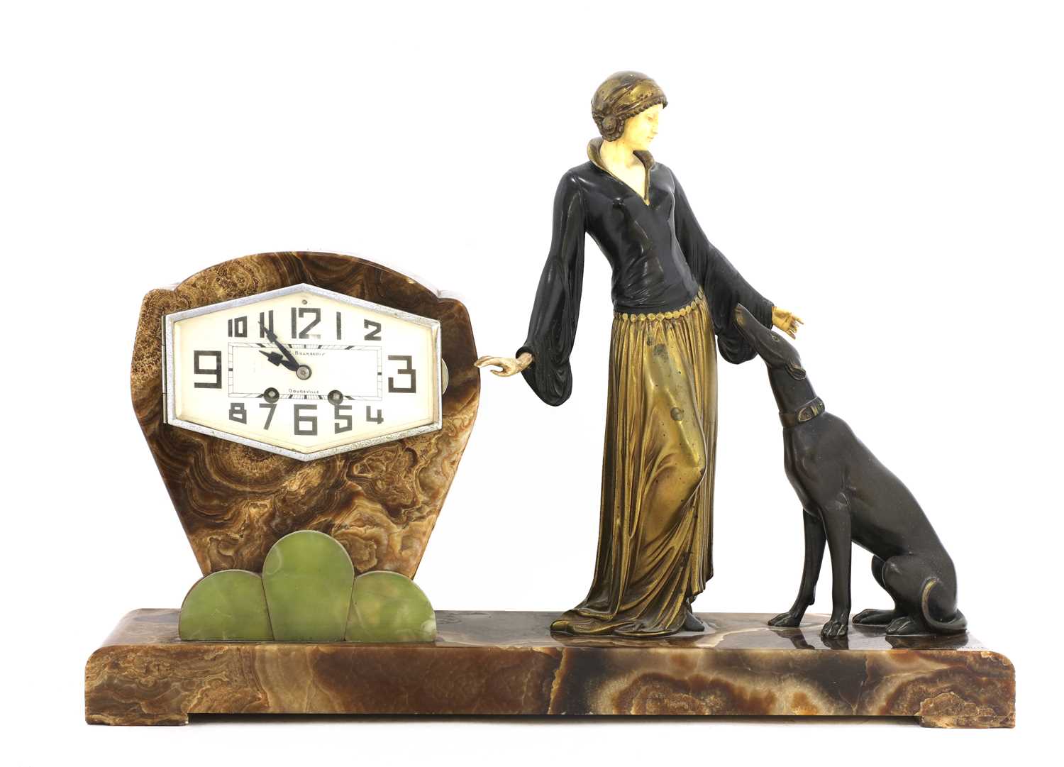 Lot 138 - An Art Deco bronze and marble mounted mantel clock