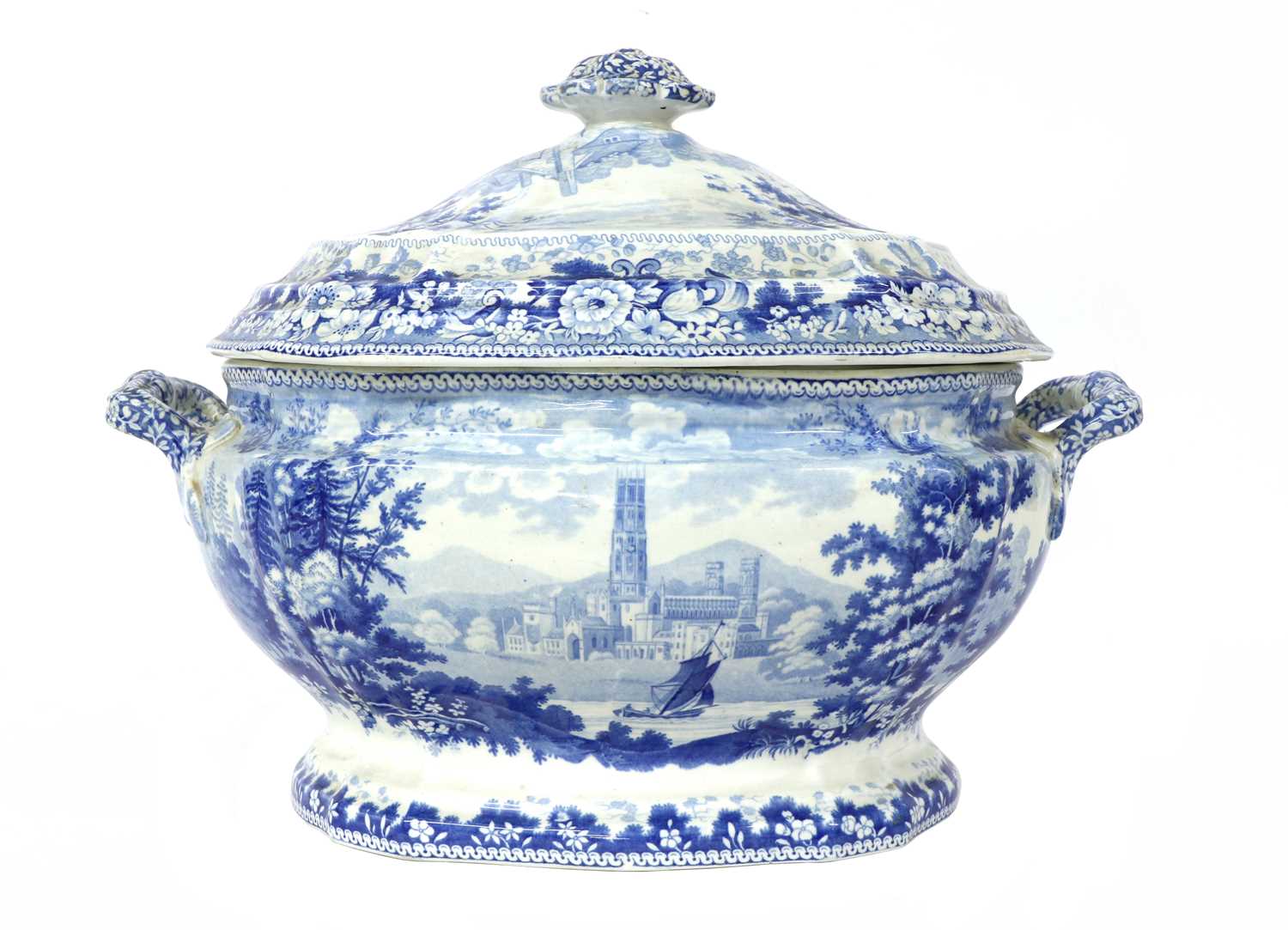 Lot 96 - A blue and white potter semi-china tureen and cover