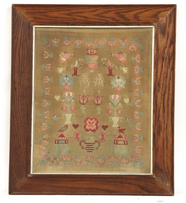 Lot 503 - An 18th century needlework panel depicting repeating floral motifs