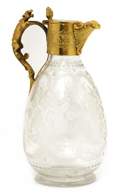 Lot 301 - A Stourbridge engraved glass claret jug